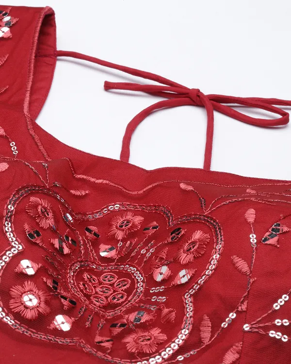 Red_Net_Sequence_Semi_Stitched_Lehenga_Choli_With_Dupatta