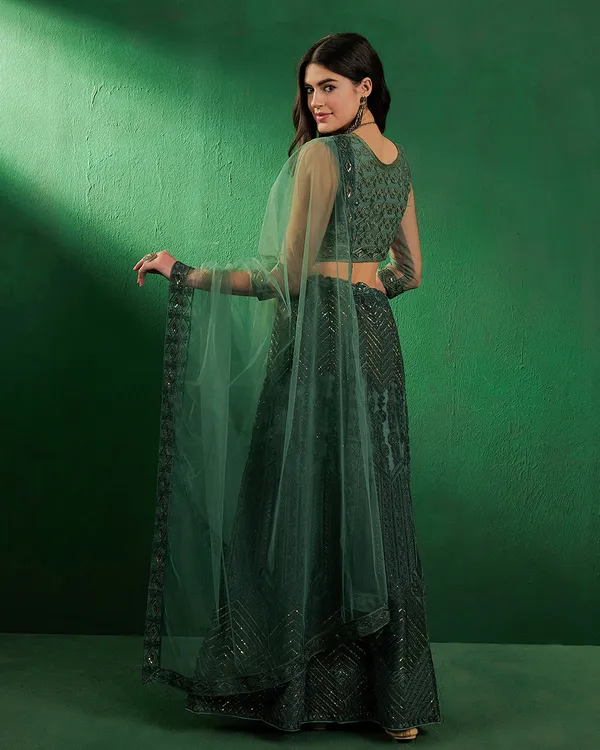 Green_Net_Sequence_Embroidered_Semistitched_Lehnega_Choli_With_Dupatta