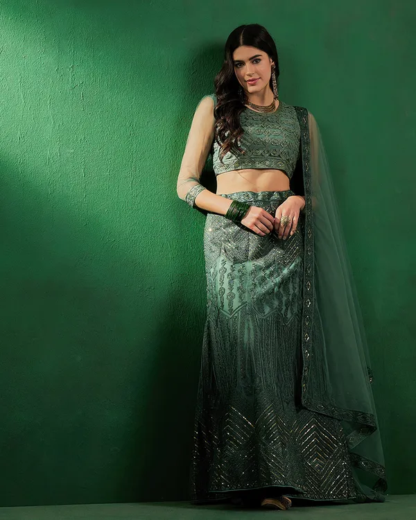 Green_Net_Sequence_Embroidered_Semistitched_Lehnega_Choli_With_Dupatta