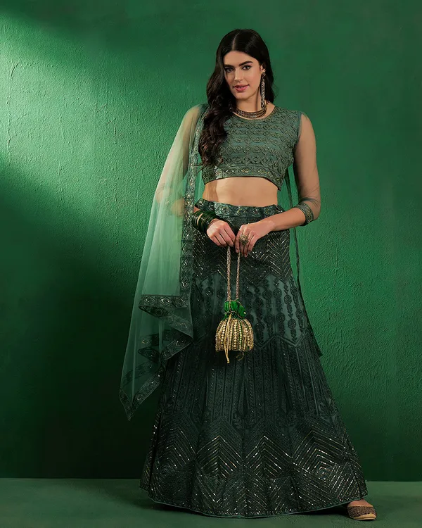 Green_Net_Sequence_Embroidered_Semistitched_Lehnega_Choli_With_Dupatta