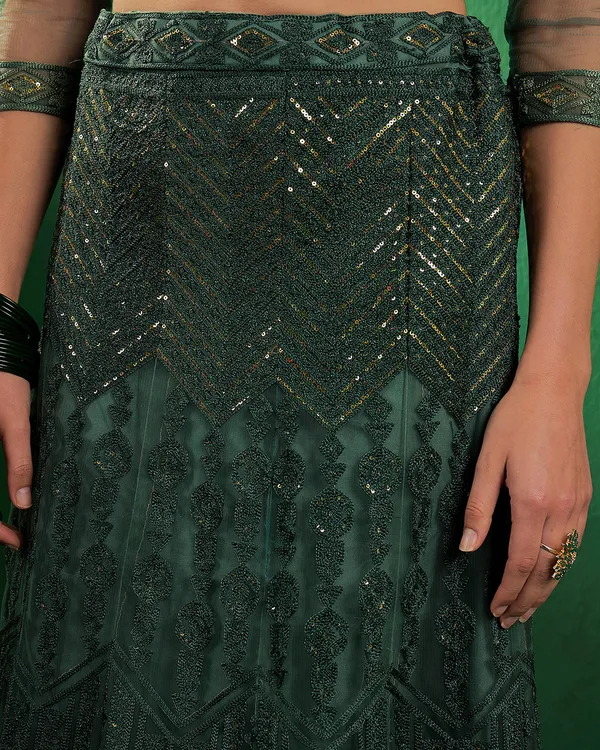 Green_Net_Sequence_Embroidered_Semistitched_Lehnega_Choli_With_Dupatta