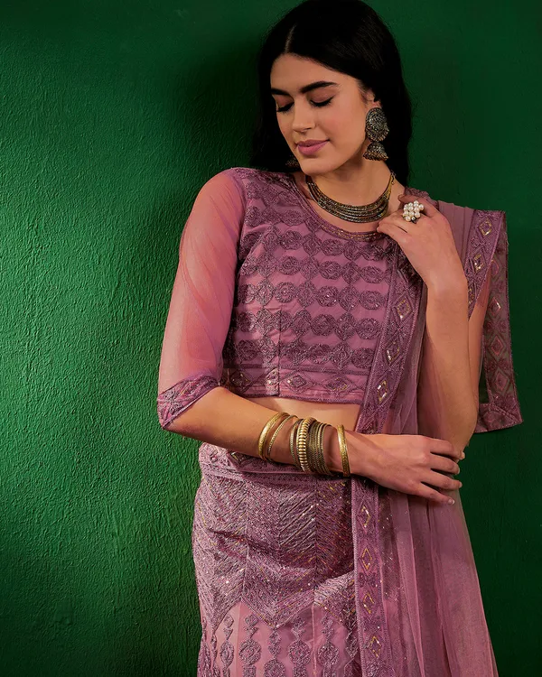 Pink_Net_Sequence_Embroidered_Semistitched_Lehnega_Choli_With_Dupatta