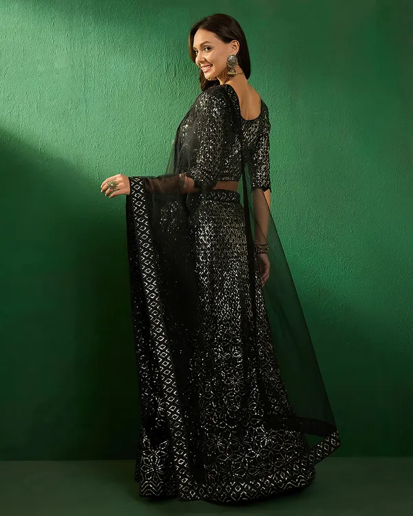 Black_Net_Sequence_Embroidered_A-Line_Lehenga_Choli_With_Dupatta