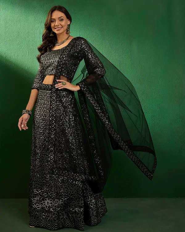 Black_Net_Sequence_Embroidered_A-Line_Lehenga_Choli_With_Dupatta