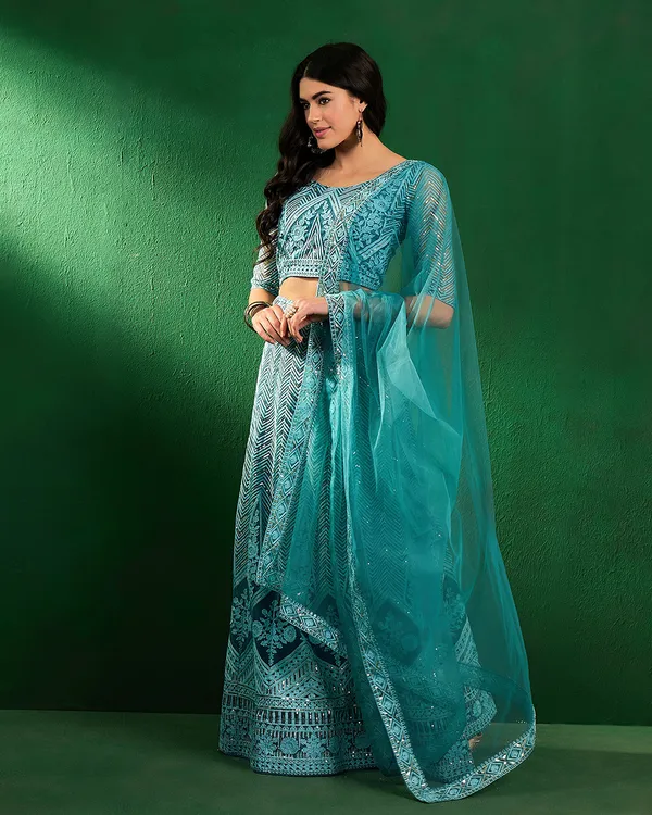 Sky_Blue_Net_Sequence_Embroidered_Semi_Stitched_Cancan_Attached_Lehenga_With_Choli_And_Dupatta