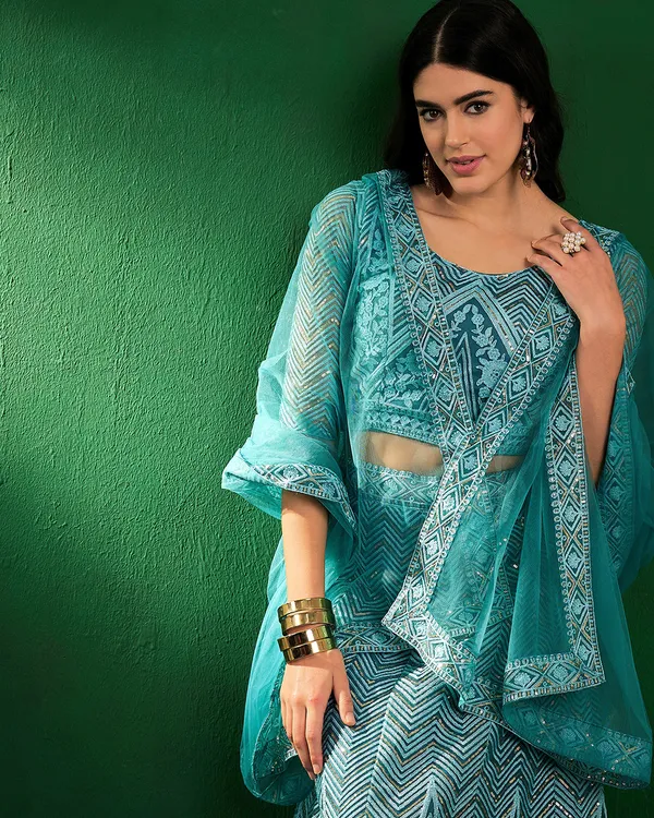 Sky_Blue_Net_Sequence_Embroidered_Semi_Stitched_Cancan_Attached_Lehenga_With_Choli_And_Dupatta