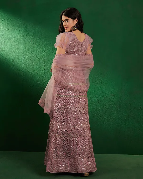 Pink_Color_Net_Sequins_&_Embroidered_Work_Semi_Stitched_Lehenga_With_Unstitched_Blouse_&_Dupatta