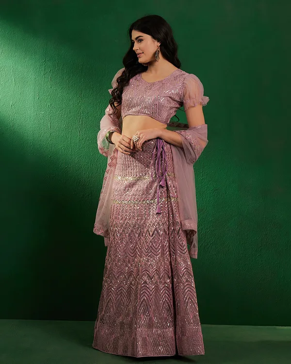 Pink_Color_Net_Sequins_&_Embroidered_Work_Semi_Stitched_Lehenga_With_Unstitched_Blouse_&_Dupatta