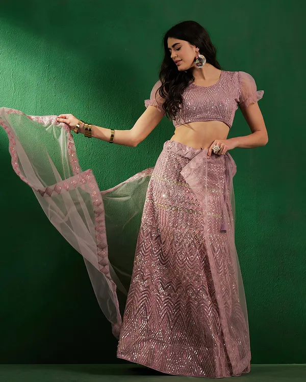 Pink_Color_Net_Sequins_&_Embroidered_Work_Semi_Stitched_Lehenga_With_Unstitched_Blouse_&_Dupatta