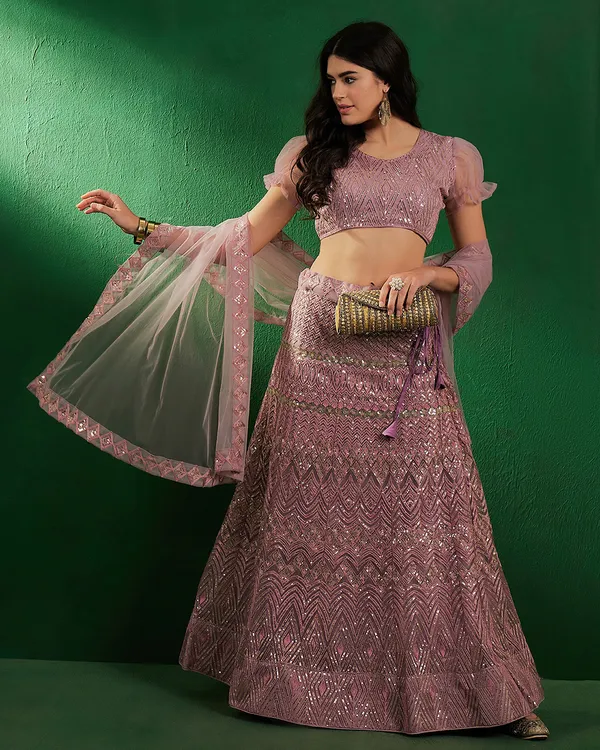Pink_Color_Net_Sequins_&_Embroidered_Work_Semi_Stitched_Lehenga_With_Unstitched_Blouse_&_Dupatta