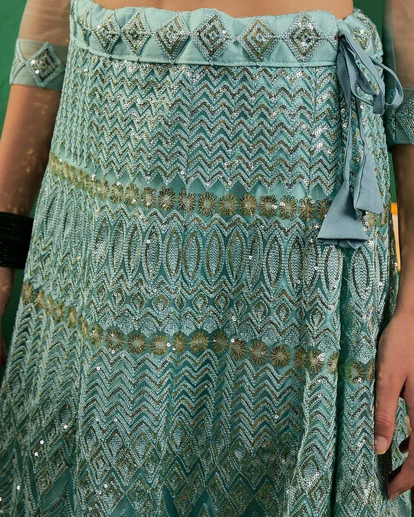 Green_Color_Net_Sequins_&_Embroidered_Work_Semi_Stitched_Lehenga_With_Unstitched_Blouse_&_Dupatta
