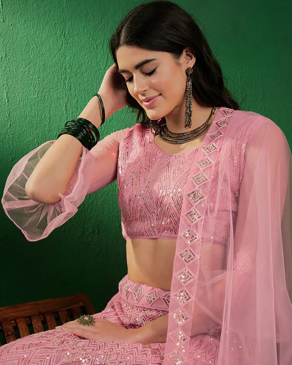 Pink_Net_Sequence_With_Embroidery_Semi-Stitched_Lehenga_Choli