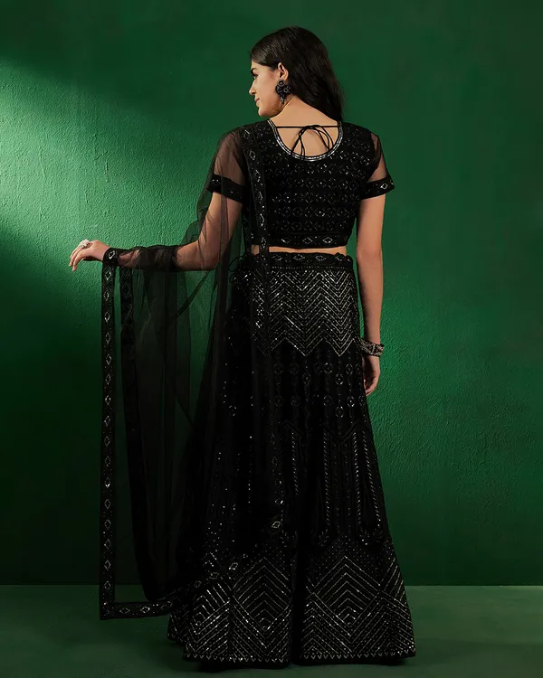 Black_Color_Net_Sequins_&_Embroidered_Work_Semi_Stitched_Lehenga_With_Unstitched_Blouse_&_Dupatta