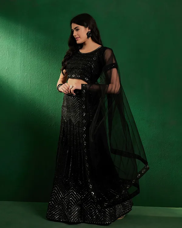 Black_Color_Net_Sequins_&_Embroidered_Work_Semi_Stitched_Lehenga_With_Unstitched_Blouse_&_Dupatta
