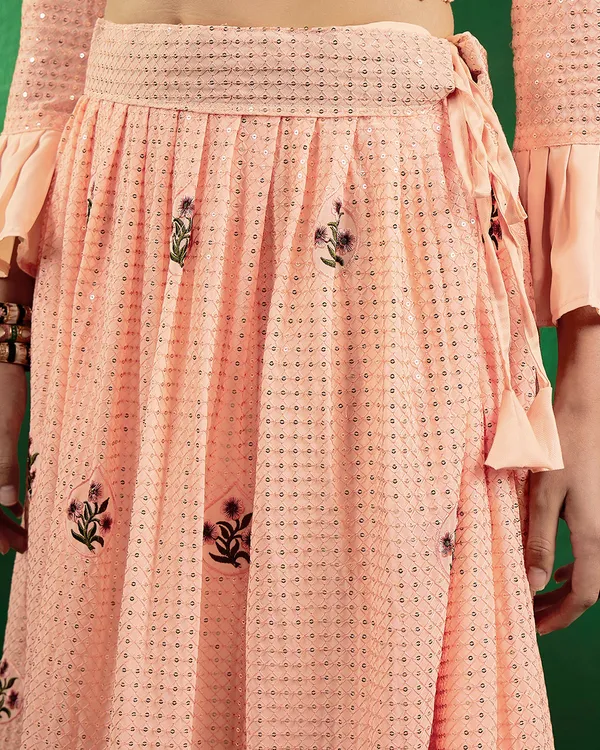 Peach_Georgette_Sequence_Semi_Stitched_Lehenga_Choli_With_Dupatta_For_Women