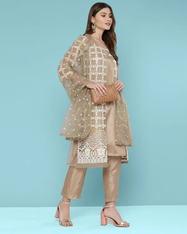 Beige_Net_Sequence_Embroidered_Dress