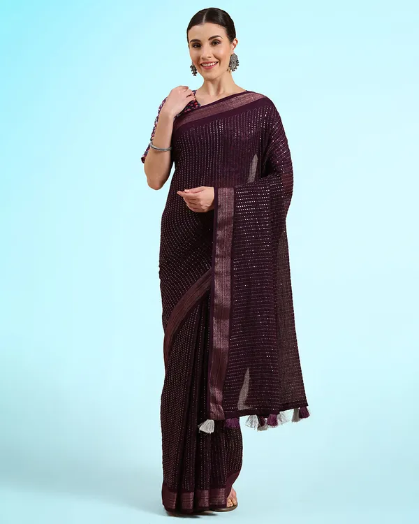 Purple_Cotton_Blend_Sequence_Silk_Border_Saree