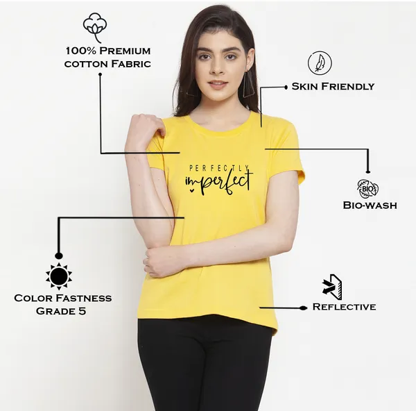 Yellow_Cotton_Perfectly_Imperfect_Print_Round_Neck_T-Shirt_For_Women