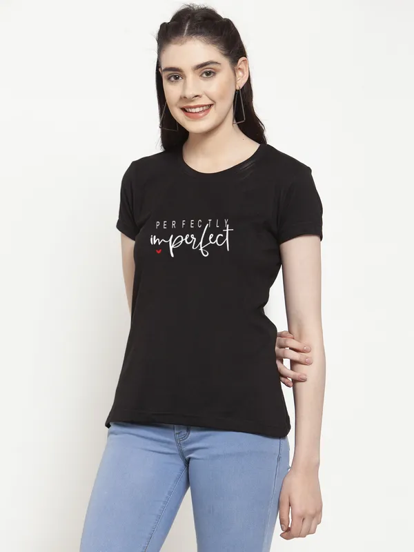 Black_Cotton_Perfectly_Imperfect_Print_Round_Neck_T-Shirt_For_Women