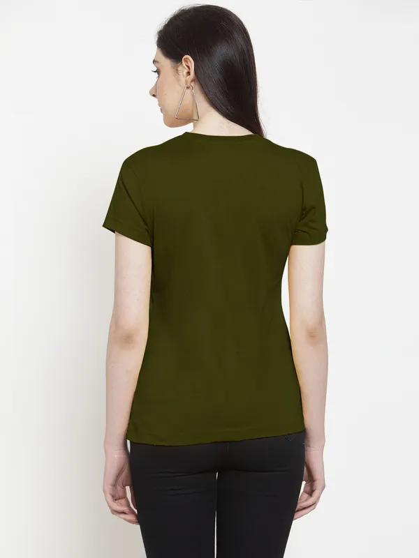 Olive_Green_Cotton_Perfectly_Imperfect_Print_Round_Neck_T-Shirt_For_Women