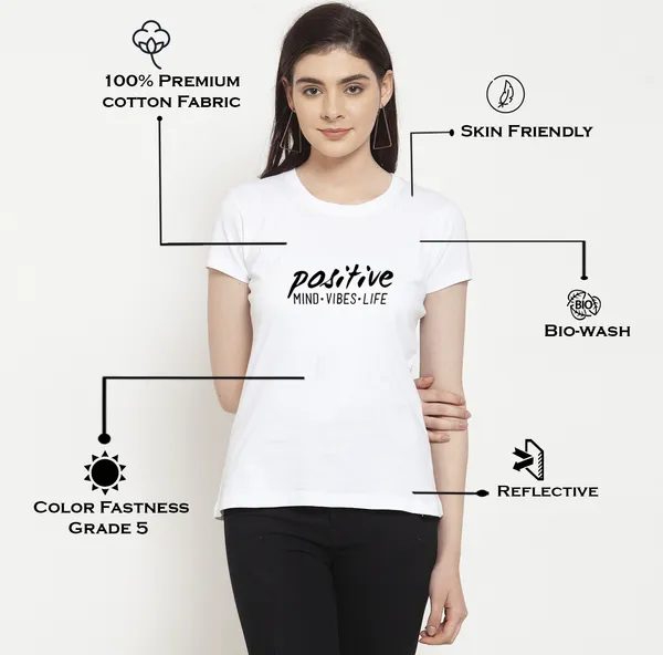White_Cotton_Positive_Vibes_Print_Round_Neck_T-Shirt_For_Women