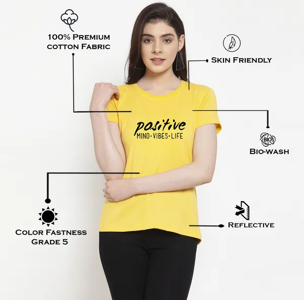Yellow_Cotton_Positive_Vibes_Print_Round_Neck_T-Shirt_For_Women