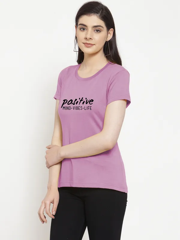 Purple_Cotton_Positive_Vibes_Print_Round_Neck_T-Shirt_For_Women