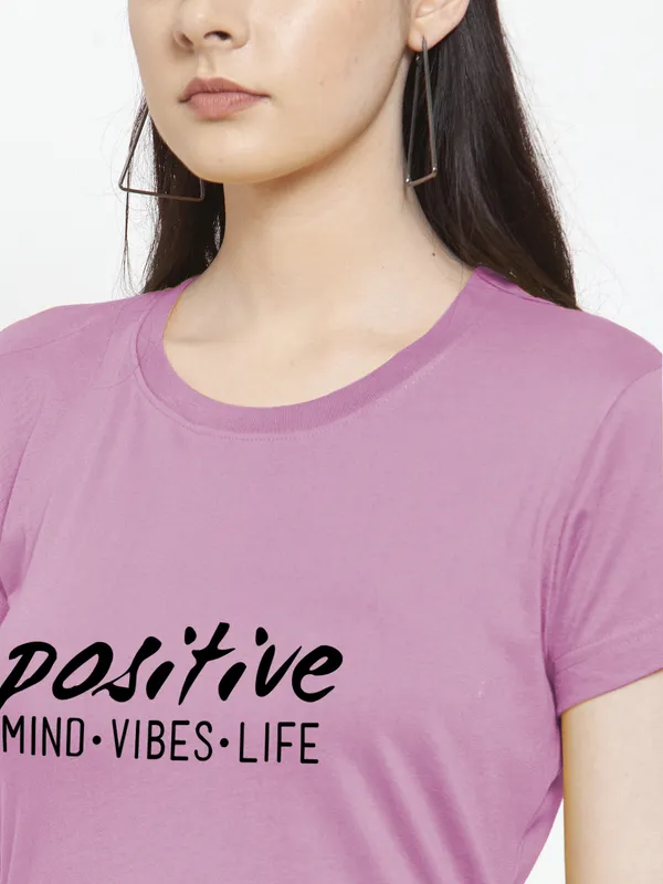 Purple_Cotton_Positive_Vibes_Print_Round_Neck_T-Shirt_For_Women