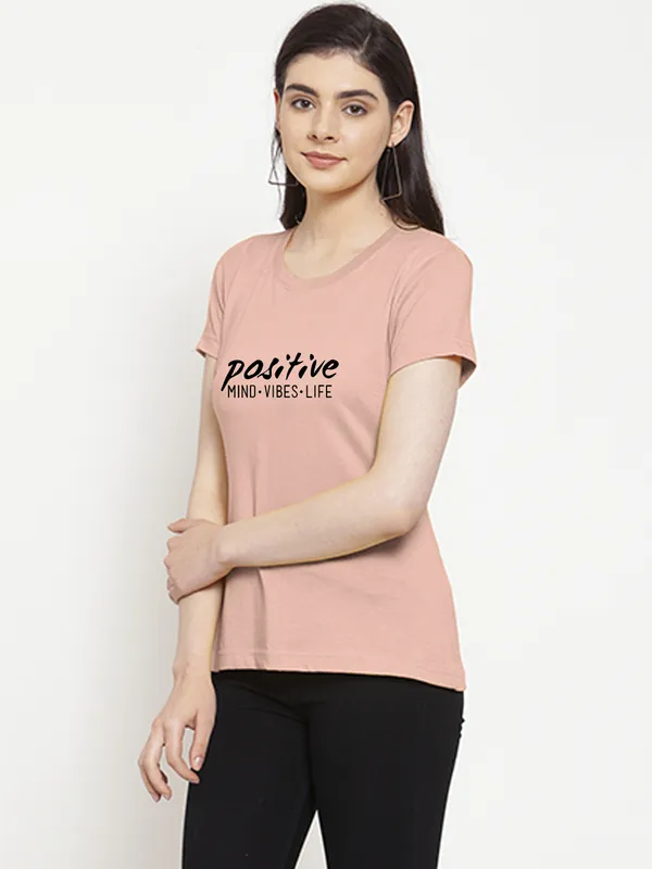 Coral_Cotton_Positive_Vibes_Print_Round_Neck_T-Shirt_For_Women
