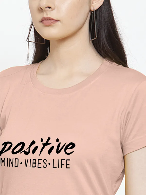 Coral_Cotton_Positive_Vibes_Print_Round_Neck_T-Shirt_For_Women