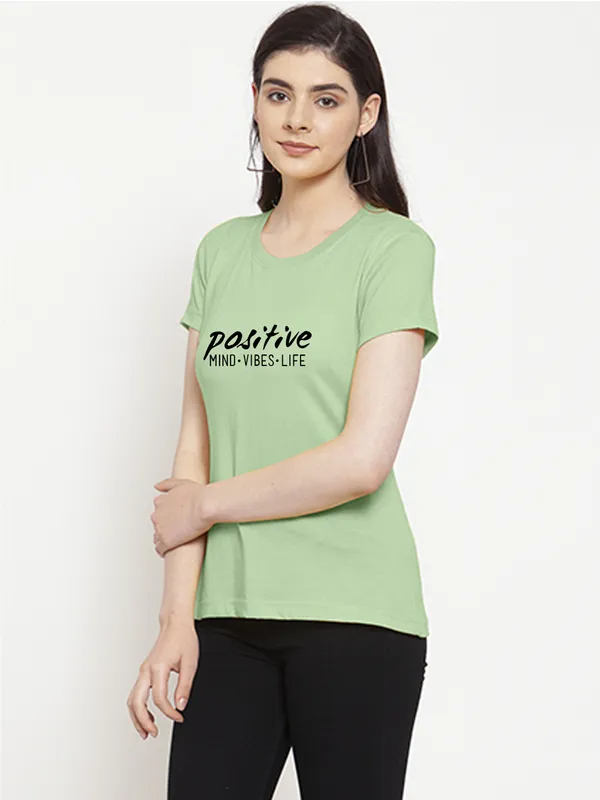 Sea_Green_Cotton_Positive_Vibes_Print_Round_Neck_T-Shirt_For_Women