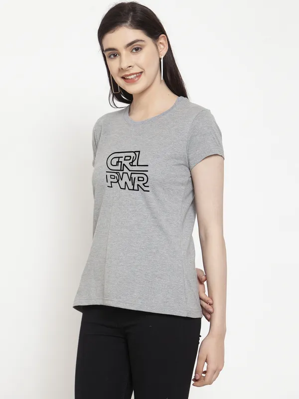 Grey_Cotton_Girl_Power_Print_Round_Neck_T-Shirt_For_Women