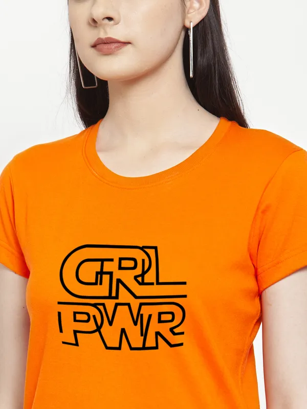 Orange_Cotton_Girl_Power_Print_Round_Neck_T-Shirt_For_Women