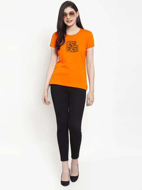 Orange_Cotton_Girl_Power_Print_Round_Neck_T-Shirt_For_Women