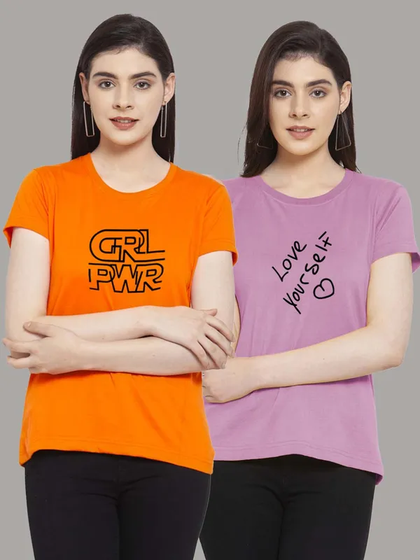 Pack_of_2_Orange_&_Purple_Cotton_Round_Neck_Raglan_Sleeves_Printed_T-Shirt_For_Women