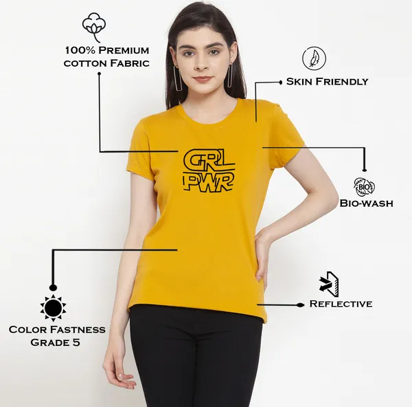 Mustard_Cotton_Girl_Power_Print_Round_Neck_T-Shirt_For_Women