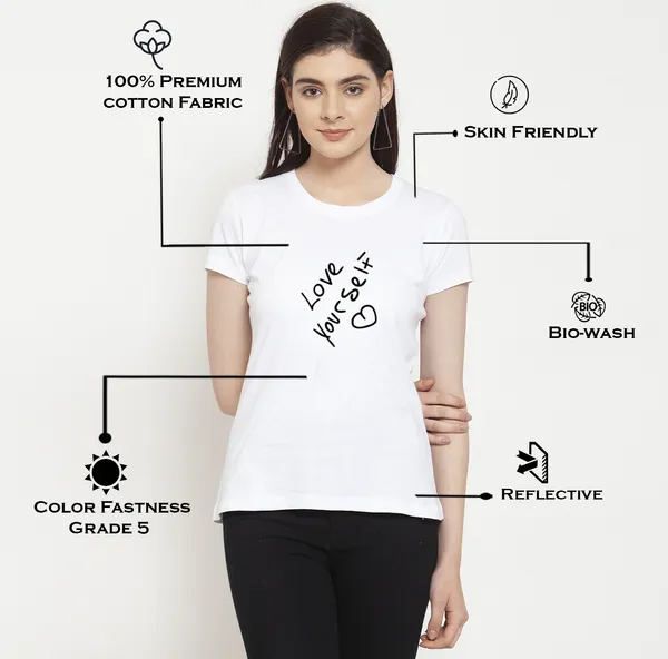 White_Cotton_Love_Yourself_Print_Round_Neck_T-Shirt_For_Women