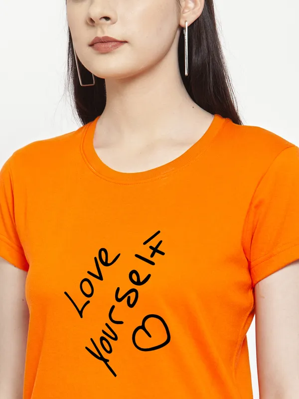 Orange_Cotton_Love_Yourself_Print_Round_Neck_T-Shirt_For_Women