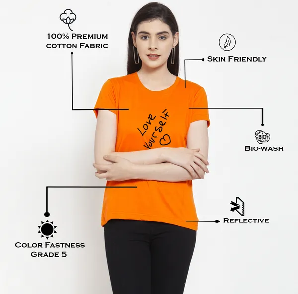 Orange_Cotton_Love_Yourself_Print_Round_Neck_T-Shirt_For_Women