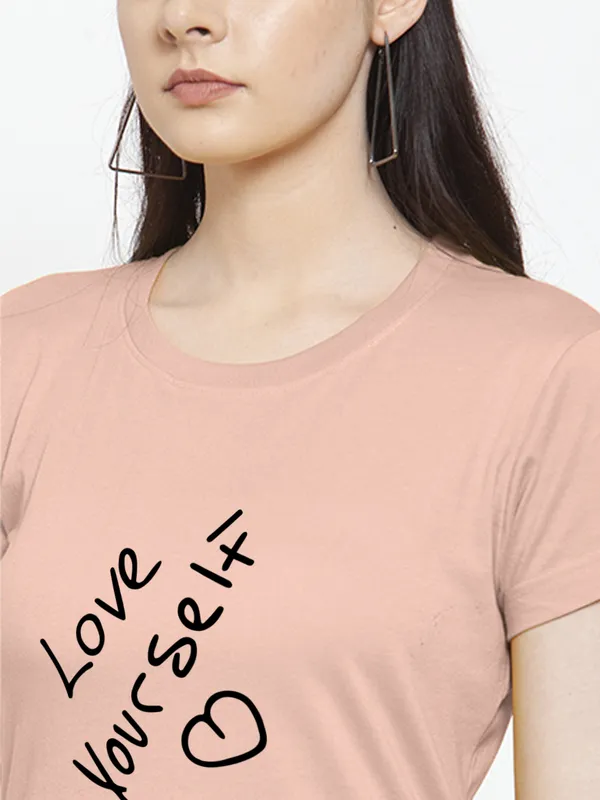 Coral_Cotton_Love_Yourself_Print_Round_Neck_T-Shirt_For_Women