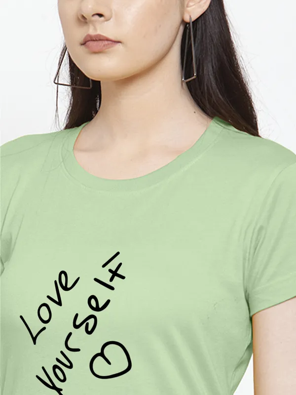 Sea_Green_Cotton_Love_Yourself_Print_Round_Neck_T-Shirt_For_Women