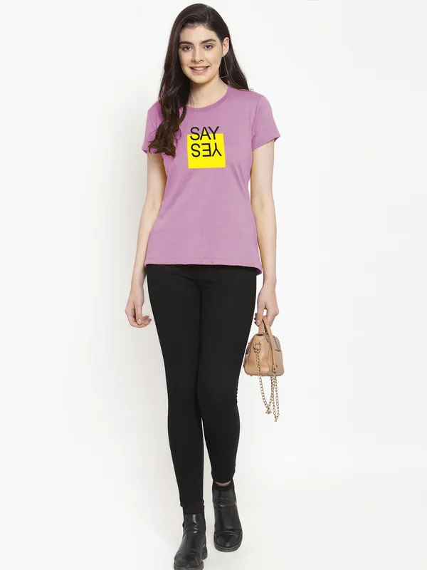 Purple_Cotton_Say_Yes_Print_Round_Neck_T-Shirt_For_Women