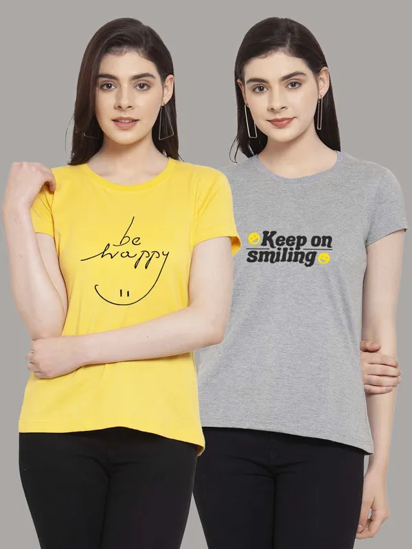 Pack_of_2_Yellow_&_Grey_Cotton_Round_Neck_Raglan_Sleeves_Printed_T-Shirt_For_Women