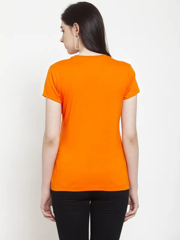 Orange_Cotton_Be_Happy_Print_Round_Neck_T-Shirt_For_Women