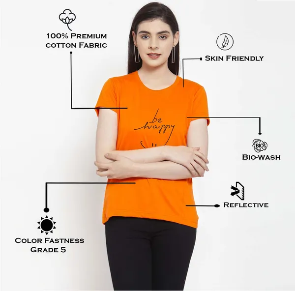 Orange_Cotton_Be_Happy_Print_Round_Neck_T-Shirt_For_Women