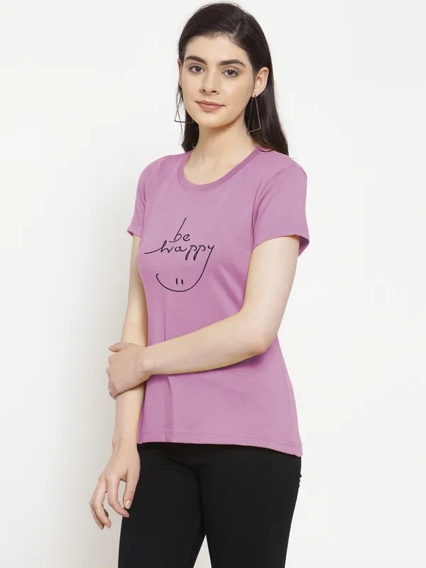 Purple_Cotton_Be_Happy_Print_Round_Neck_T-Shirt_For_Women