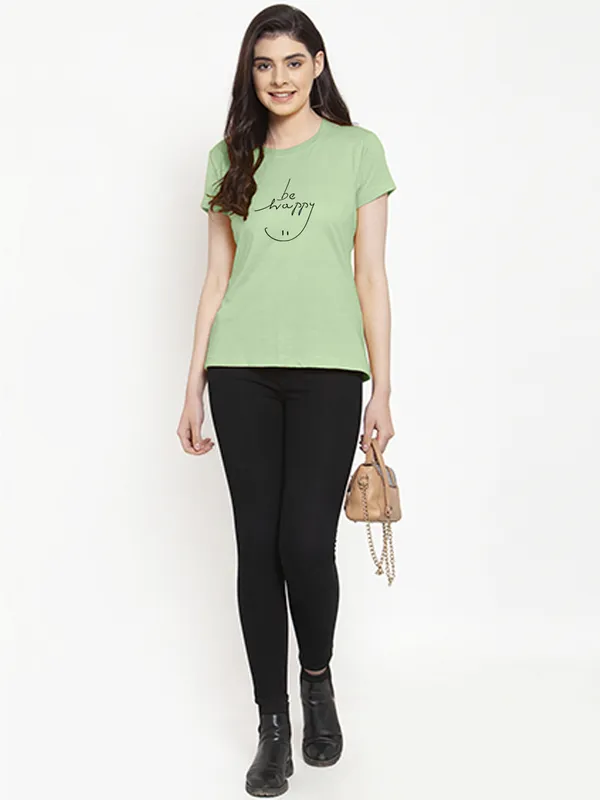 Sea_Green_Cotton_Be_Happy_Print_Round_Neck_T-Shirt_For_Women