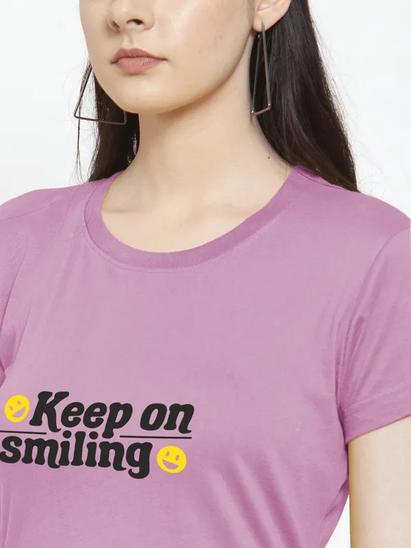 Purple_Cotton_Keep_On_Smiling_Print_Round_Neck_T-Shirt_For_Women