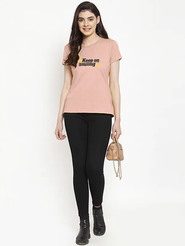 Coral_Cotton_Keep_On_Smiling_Print_Round_Neck_T-Shirt_For_Women