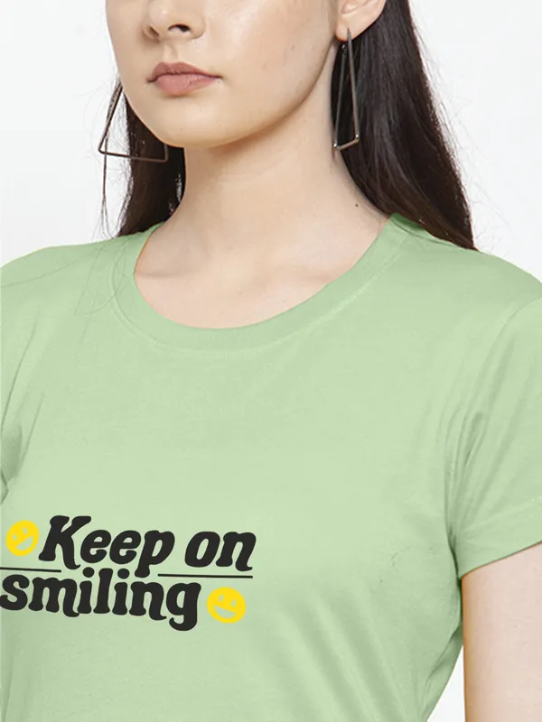 Sea_Green_Cotton_Keep_On_Smiling_Print_Round_Neck_T-Shirt_For_Women